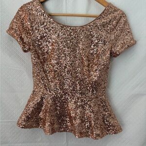 Forever 21 Glittering Short Sleeve Top - Rose Gold